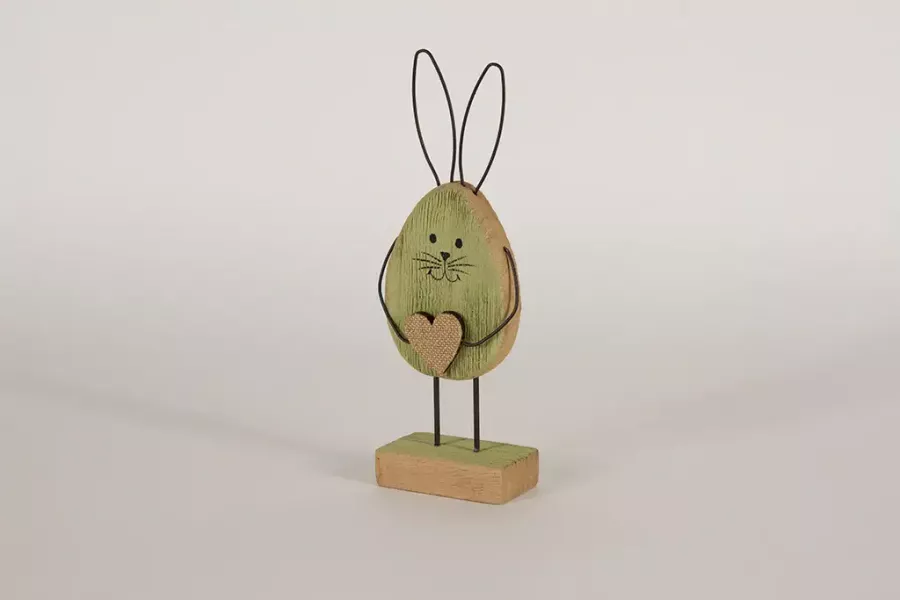 Preview: Hasenfigur Holz Metall grün 30 cm Dekoration für Fensterbank