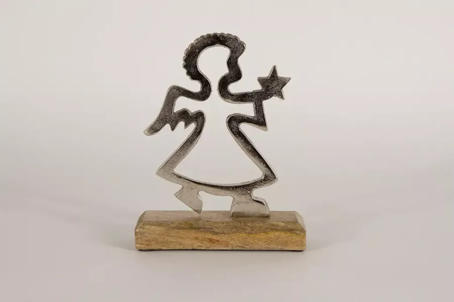 Preview: Engel aus Metall und Holz als edle Dekofigur für Advent und Winter