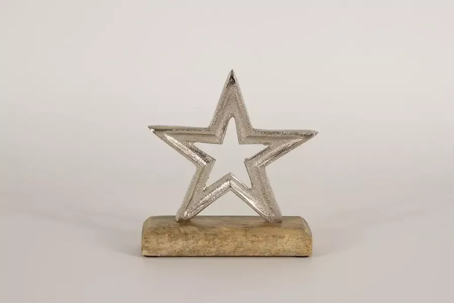 Preview: Stern aus Metall und Holz als elegante Weihnachtsdekoration