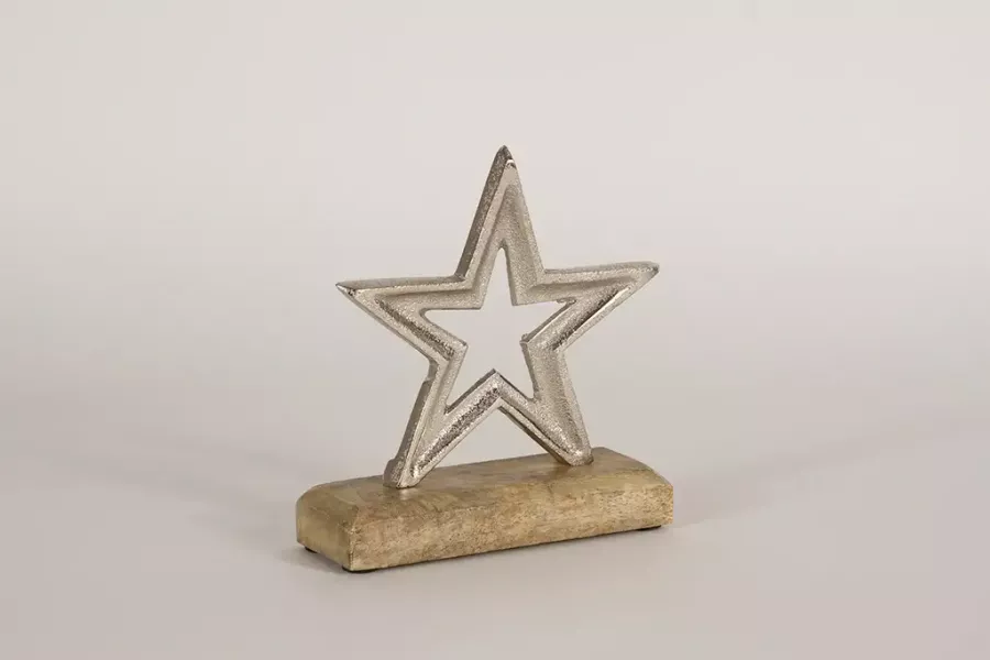 Preview: Dekorativer Metall Holz Stern für festliche Weihnachtsdeko drinnen und draußen