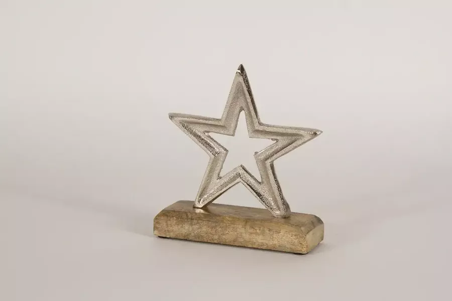 Preview: Edler Stern aus Holz und Metall als stilvolle Weihnachtsdekoration