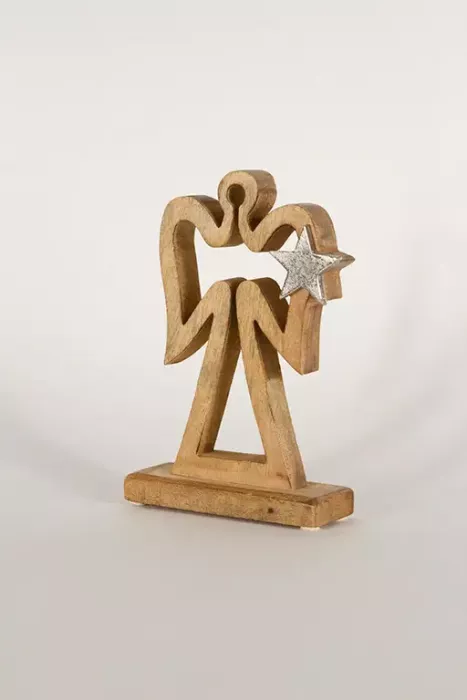 Preview: Engel mit Metallstern 22 cm – charmante Weihnachtsdekoration für Zuhause
