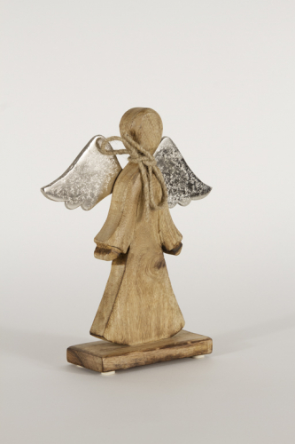 Engel aus Mangoholz mit Metall Fluegeln