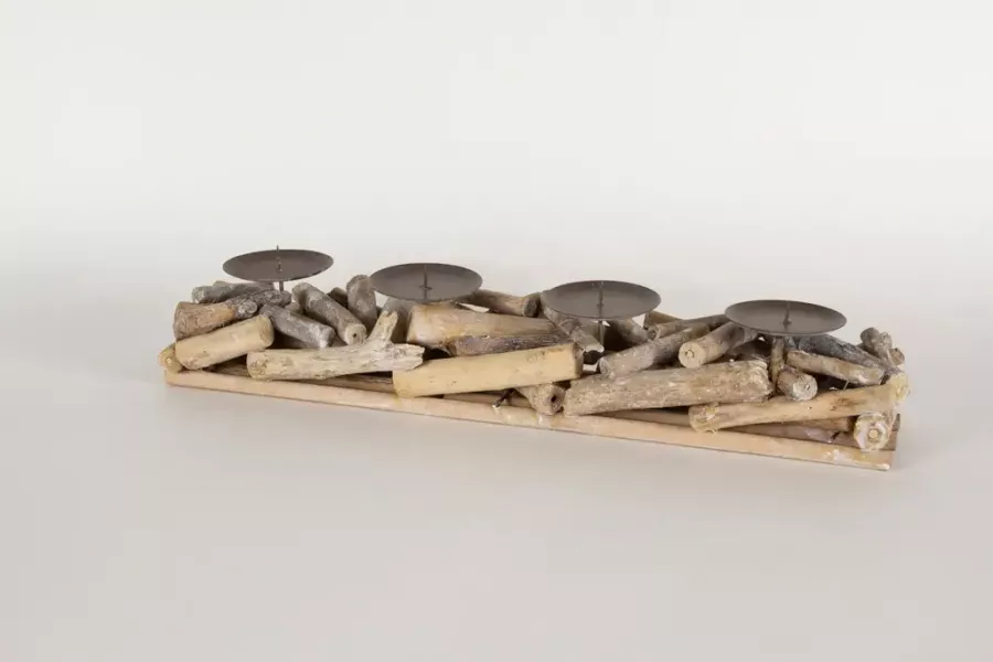 Preview: Dekoratives Adventsgesteck Holz – Kerzenhalter für festliche Weihnachtsdeko