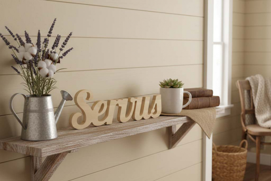 Preview: Bayerischer Schriftzug Servus Holz für Eingang