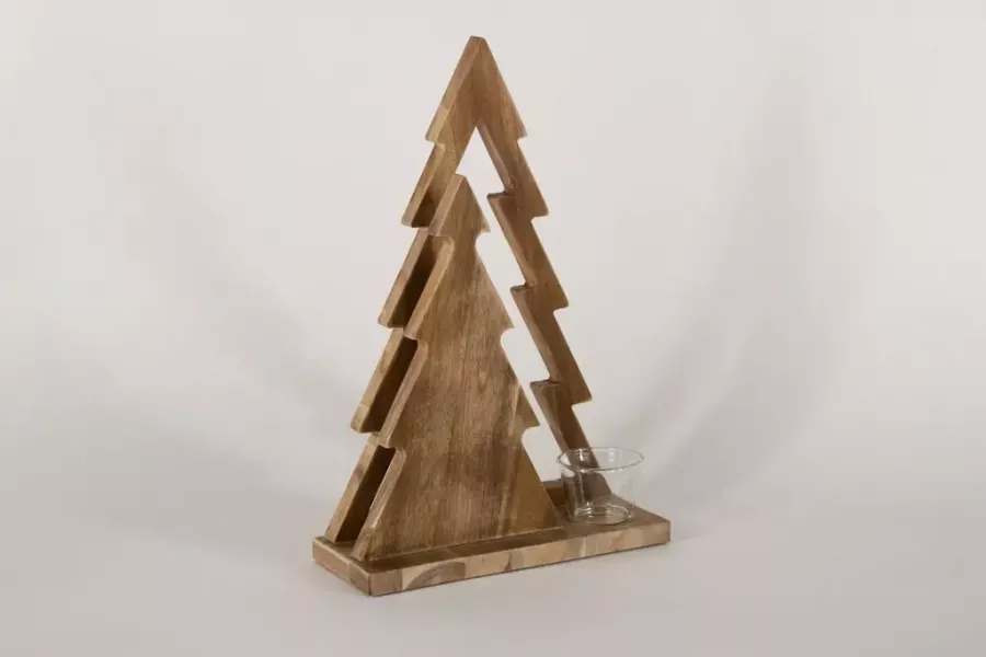 Preview: Tannenbaum Duett aus Holz im Used Look – rustikale Weihnachtsdekoration