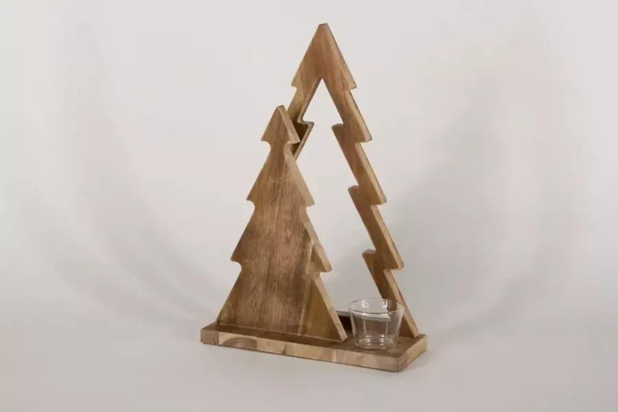 Preview: Tannenbaum Duett aus Holz im Used Look – rustikale Weihnachtsdekoration