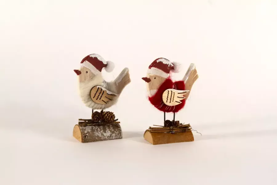 Preview: Weihnachtsvogel auf Stamm weiss rot klein