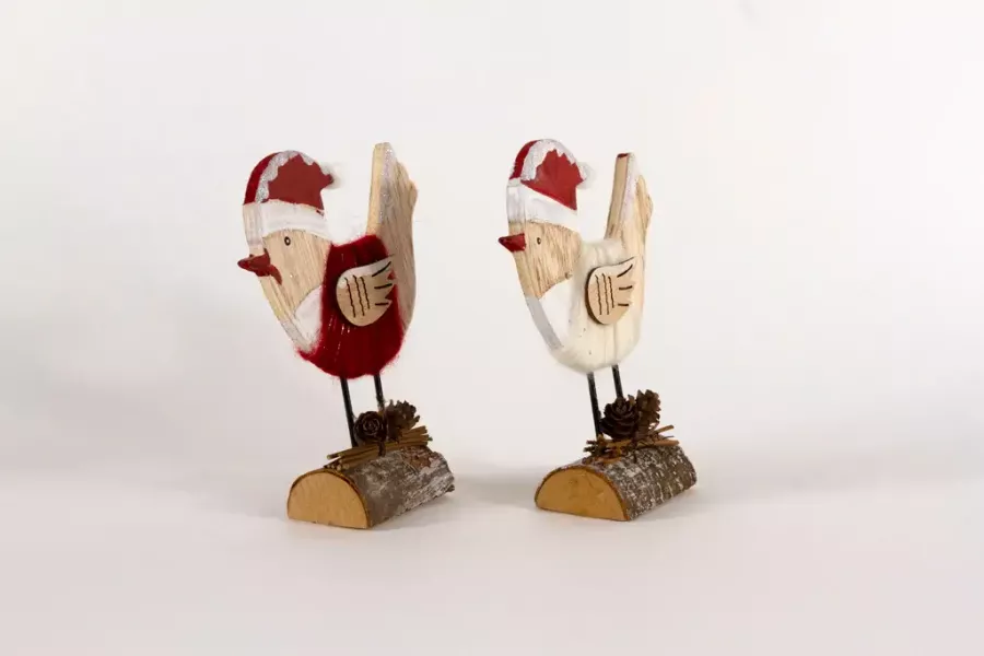 Preview: Großer Weihnachtsvogel auf Baumstamm in weiß – festliche Tischdekoration