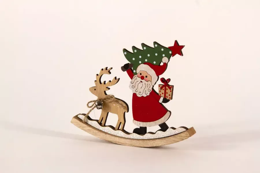Preview: Nikolaus auf Holzschaukel – charmante Tischdeko für die Weihnachtszeit