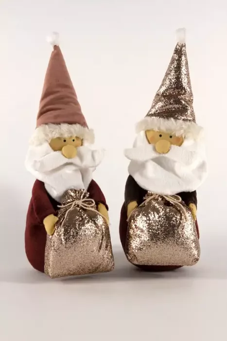 Preview: Nikolaus aus Textil in Bordeaux/Braun mit Sack – festliche Weihnachtsdekoration