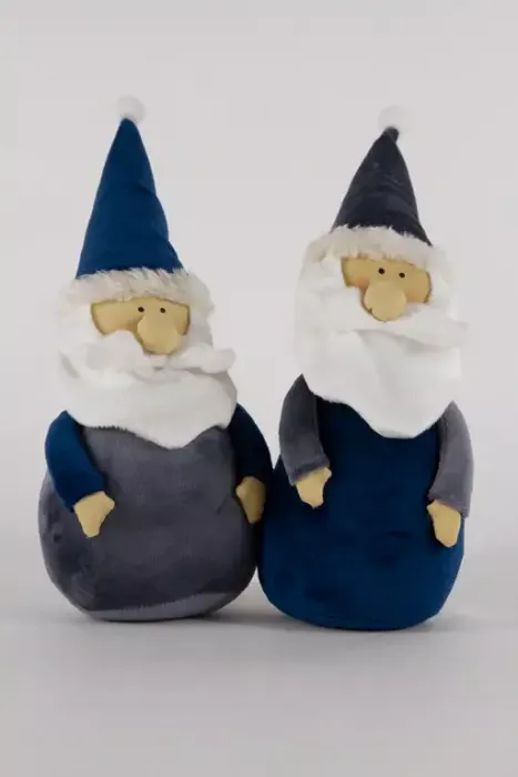 Preview: Nikolaus aus Textil in Blau/Grau – 30 cm hohe Weihnachtsdeko für festliche Atmosphäre