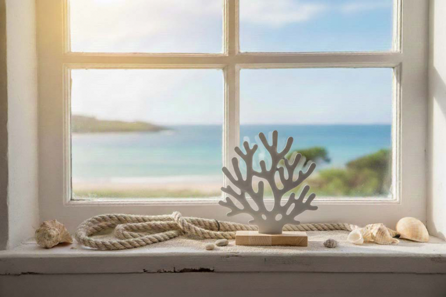 Preview: Koralle aus Metall auf Holz maritim