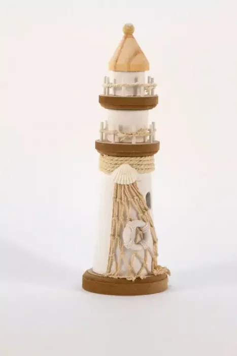 Preview: Maritimer Leuchtturm aus Holz weiss