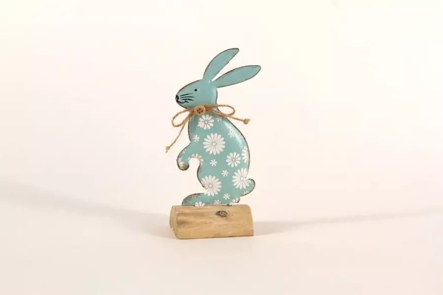 Preview: Hase aus Metall blau Dekoration für Tisch und Regal Frühling sichern