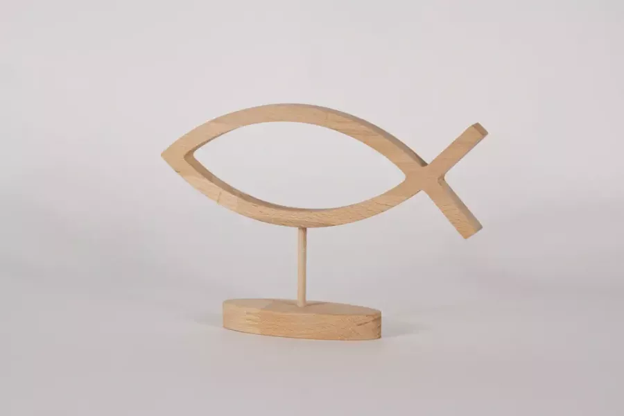 Preview: Natürlicher Christenfisch aus Holz als Wohnaccessoire