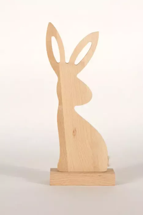 Preview: Osterhase aus Buchenholz mit Puschel charmante Frühlingsdeko