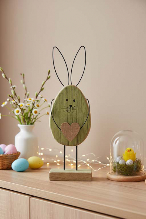 Preview: Hase aus Holz und Metall grün 30 cm naturholz jetzt kaufen