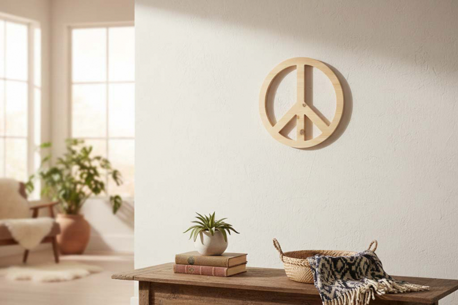 Preview: Peacezeichen aus Holz 38cm natur