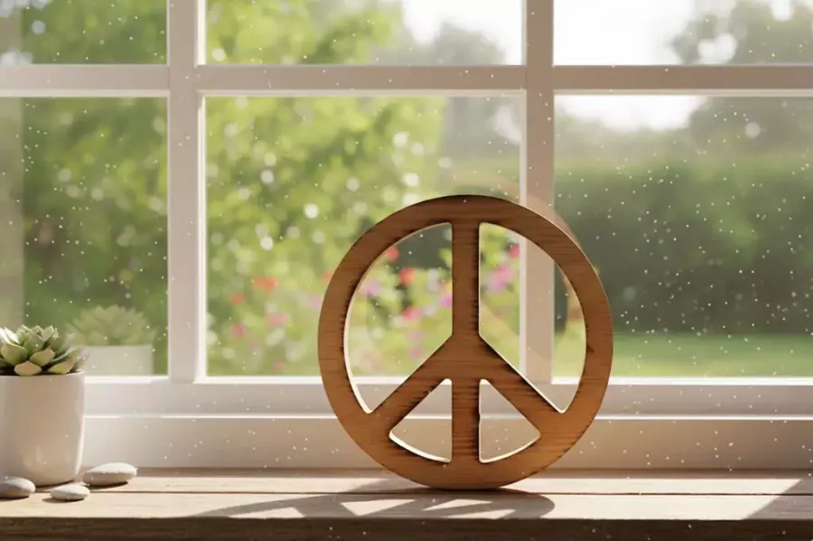Geflammtes Peace-Zeichen aus unbehandeltem Kiefernholz – Zeitlose Tischdeko
