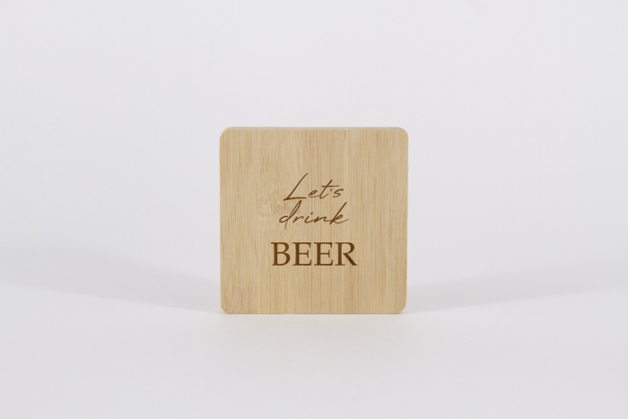 Untersetzer Holz Bambus Lets drink Beer eckig