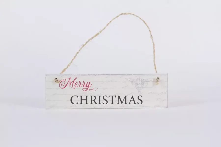 Preview: Handgefertigtes Holz‑Deko‑Schild Merry Christmas Vintage weiß‑rot‑grau
