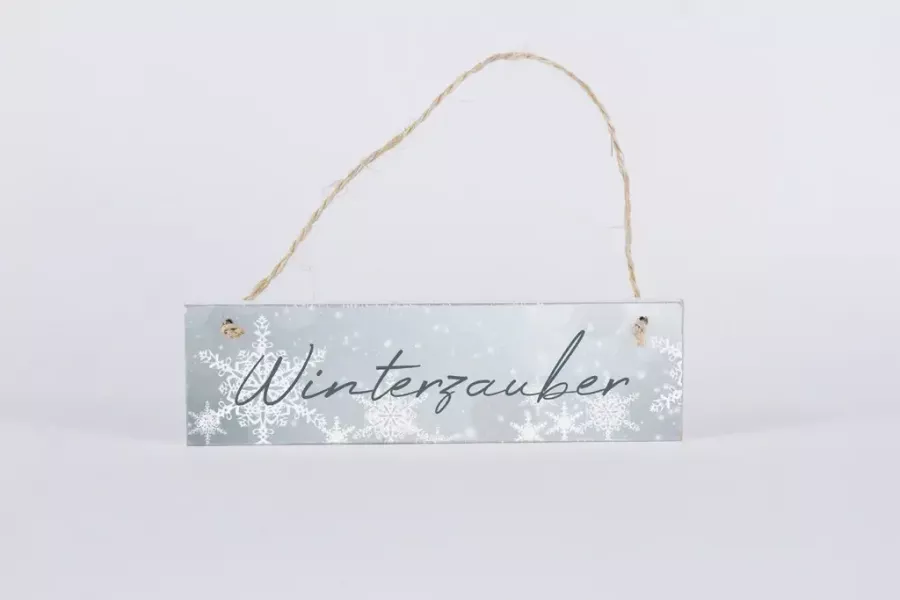 Preview: Handgefertigtes Holz‑Deko‑Schild Winterzauber Vintage Design weiß‑grau
