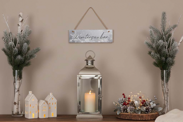 Handgefertigtes Holz‑Deko‑Schild Winterzauber Vintage Design weiß‑grau