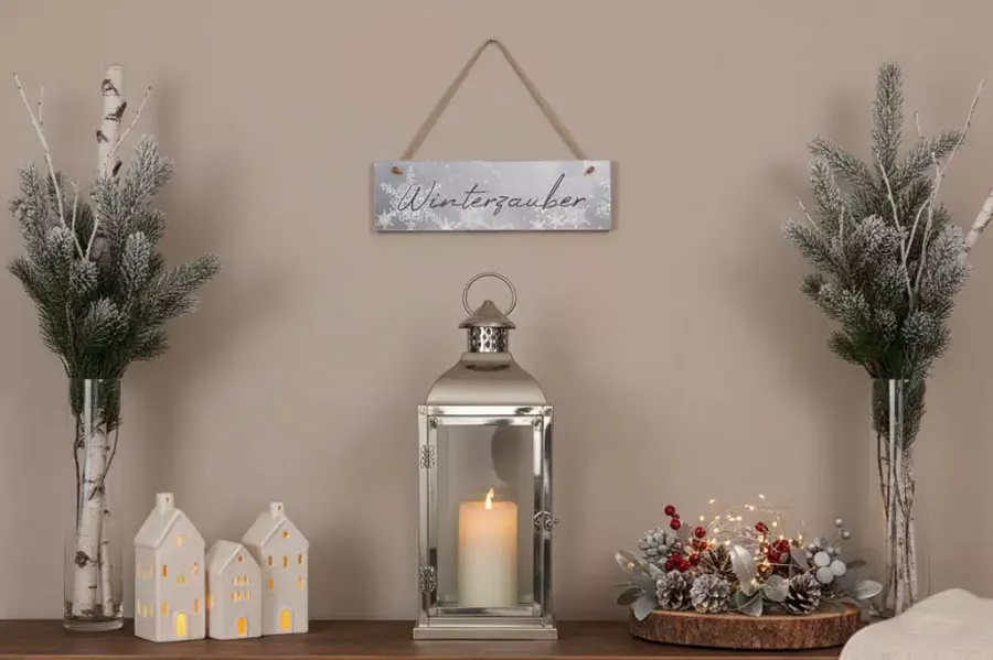 Handgefertigtes Holz‑Deko‑Schild Winterzauber Vintage Design weiß‑grau