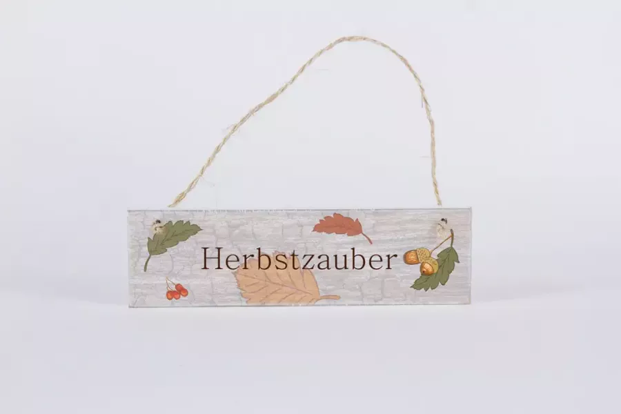 Preview: Rustikales Holz Deko-Schild mit Aufschrift Herbstzauber – herbstliche Gartendeko
