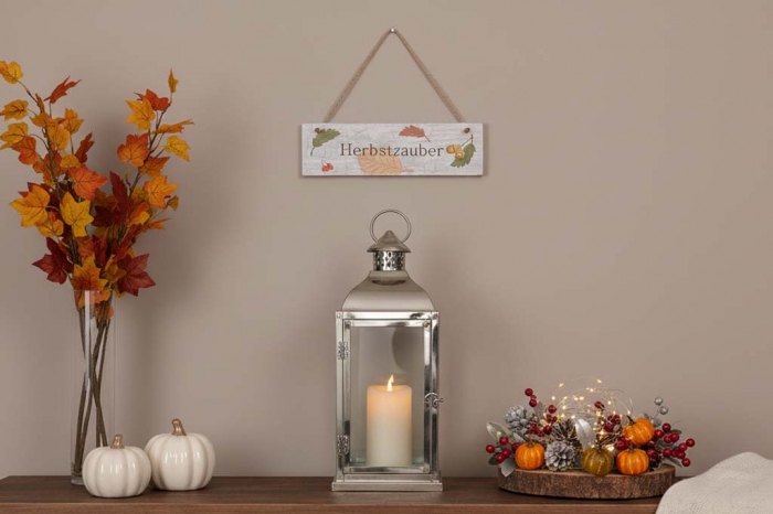Rustikales Holz Deko-Schild mit Aufschrift Herbstzauber – herbstliche Gartendeko