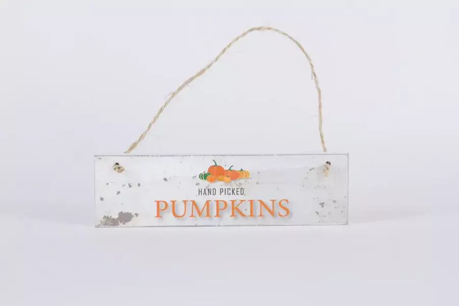 Preview: Rustikales Holz Deko-Schild mit Aufschrift Hand Picked Pumpkins – herbstliche Gartendeko