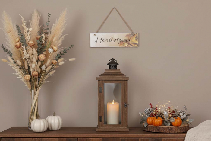 Rustikales Holz Deko-Schild mit Aufschrift Herbstzeit – herbstliche Gartendeko