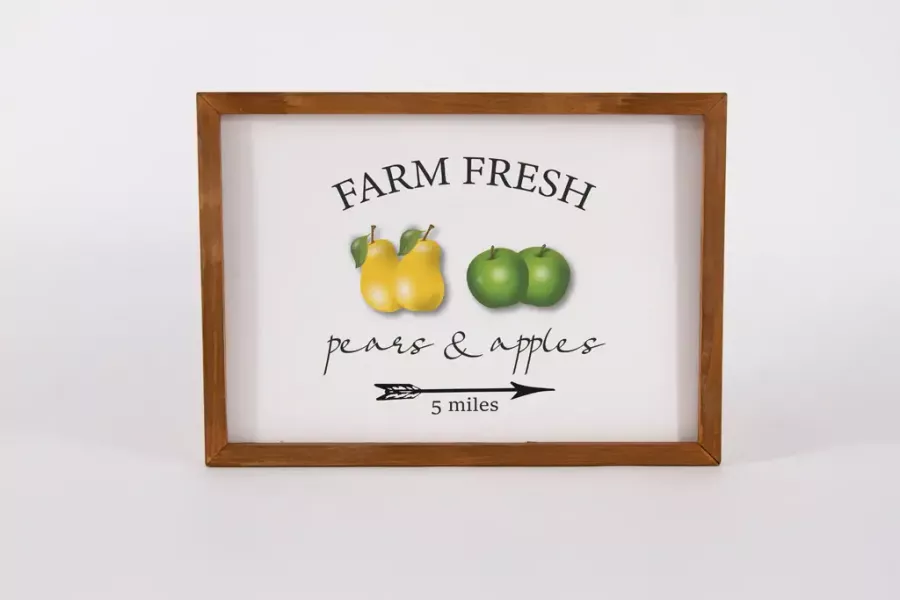 Preview: Wandbild aus Holz mit Farm Fresh Pears and Apples Motiv – rustikale Obst Wanddeko