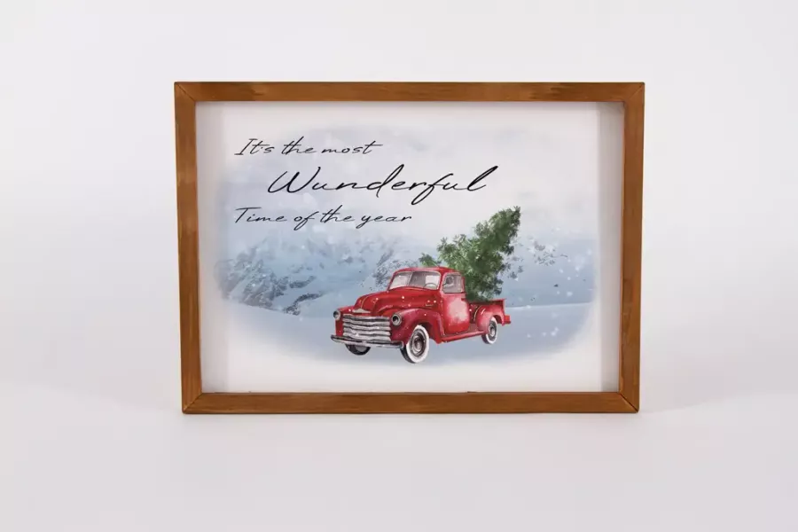 Preview: Wandbild aus Holz mit It’s the most wonderful time of the year Schriftzug – Weihnachtsdeko Landhausstil