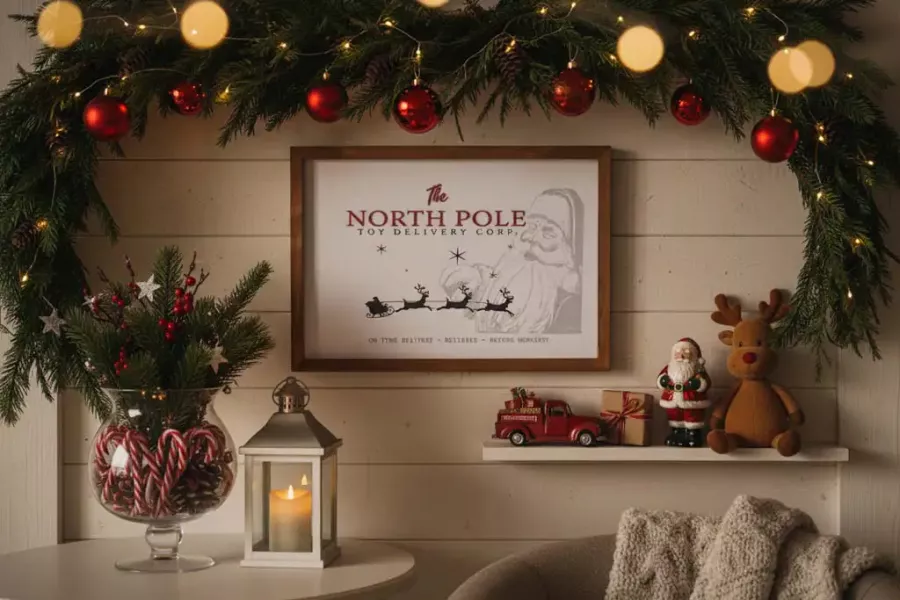 Wandbild aus Holz mit The North Pole Motiv – nostalgische Vintage Weihnachtsdeko