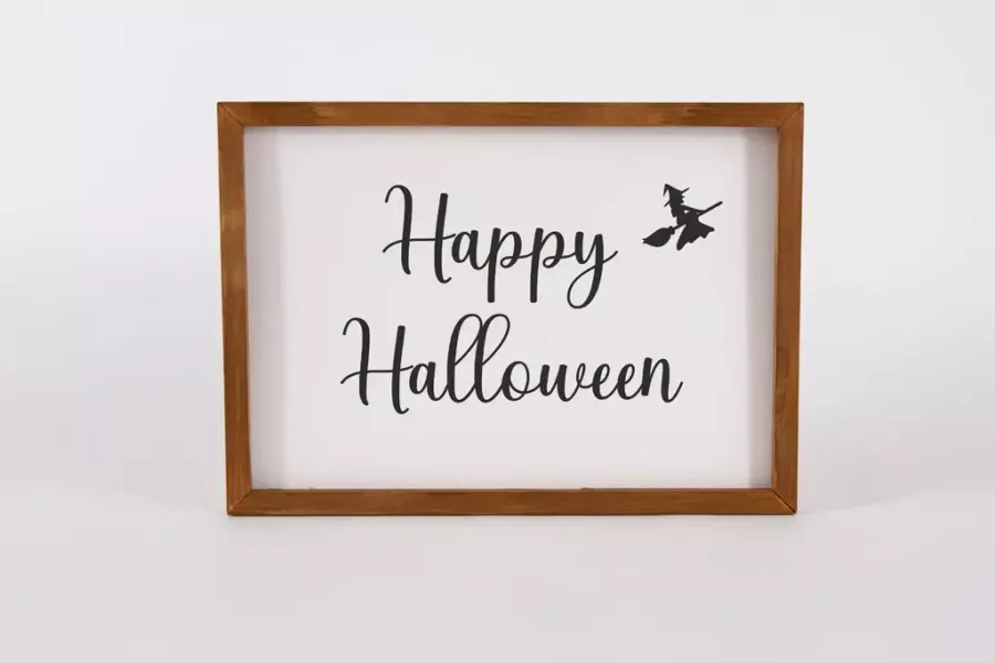 Preview: Wandbild aus Holz mit Happy Halloween Motiv – herbstliche Wanddeko für Halloween-Party