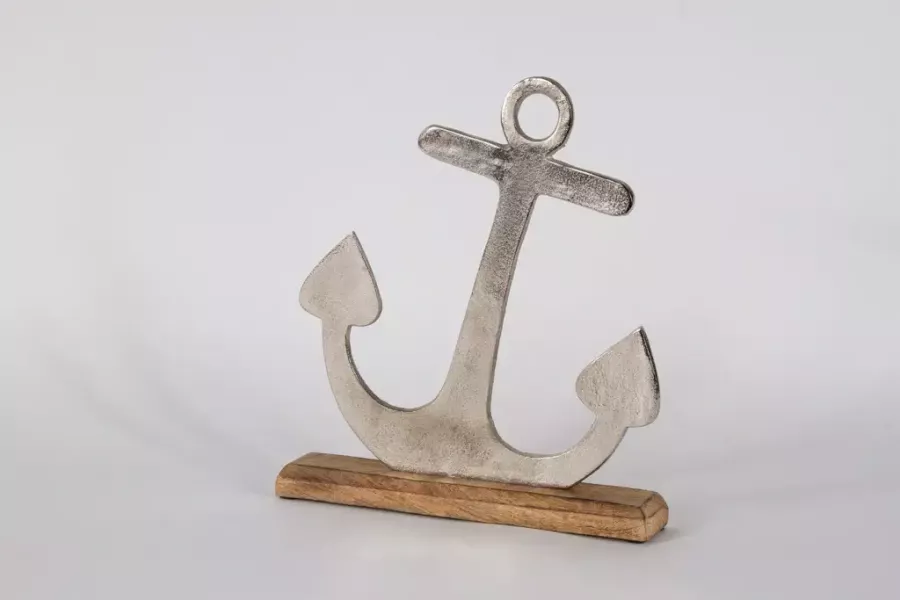 Preview: Anker aus Metall auf Holzsockel, 29 cm – maritime Deko für Wohn- und Arbeitsbereiche