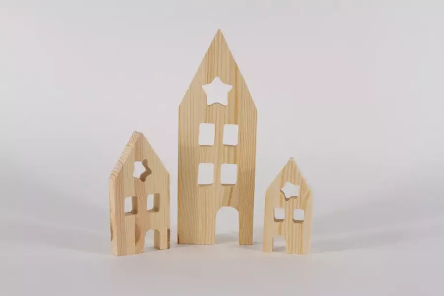 Preview: Haus aus Holz Natur 3er Set – Schlichte Deko für dein Zuhause
