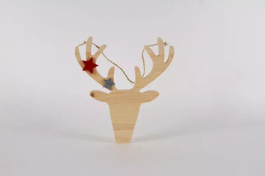 Preview: Hirschkopf aus Holz 28 cm natur