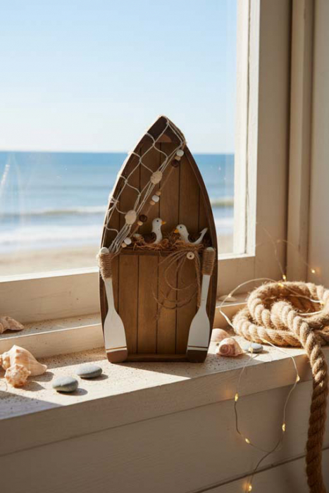 Preview: maritimes Ruderboot aus Holz – handgefertigte maritime Deko für Wohn- und Arbeitsräume