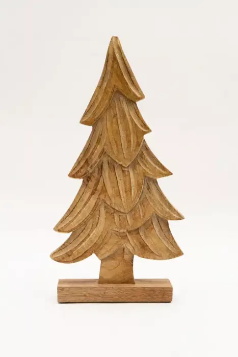 Preview: Tannenbaum aus Mangoholz – 40 cm hohe Weihnachtsdeko in natürlichem Braun für festliche Atmosphäre