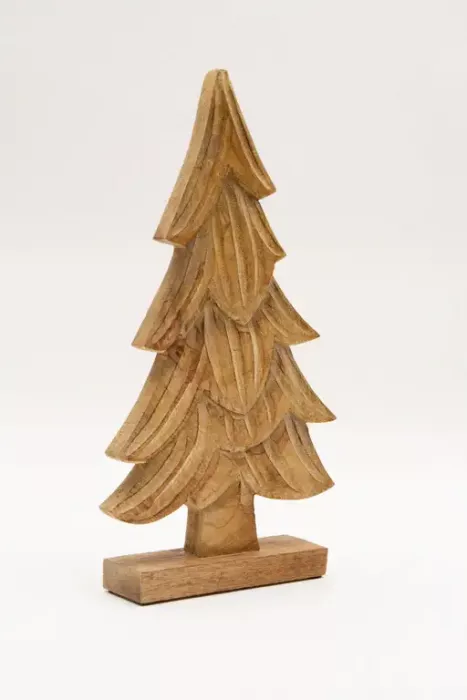 Preview: Rustikaler Tannenbaum aus Mangoholz – 40 cm hohe Dekofigur für Tisch, Fensterbank oder Regal