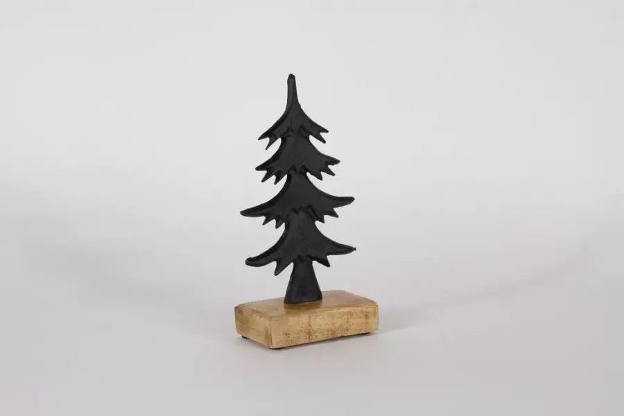 Preview: Minimalistischer Tannenbaum aus Metall auf Holzsockel für stilvolle Tischdeko