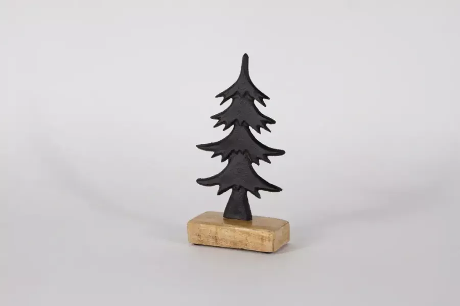 Preview: Weihnachtsbaum aus schwarzem Metall auf Holzsockel – moderne Deko für Ihr Zuhause