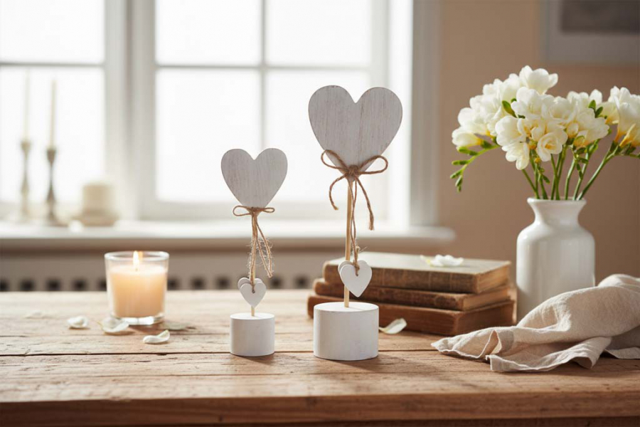 Preview: Weißes Herz aus Holz auf Sockel – stilvolle Deko für Ihr Zuhause.