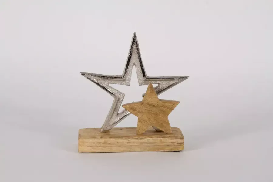 Preview: Stern aus Metall und Holz auf Sockel