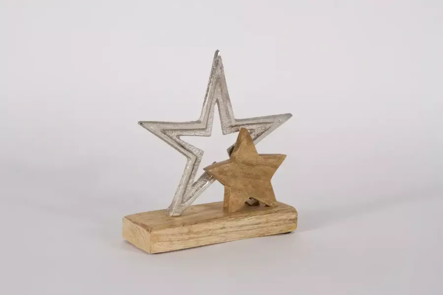 Preview: Stern aus Metall und Holz auf Sockel