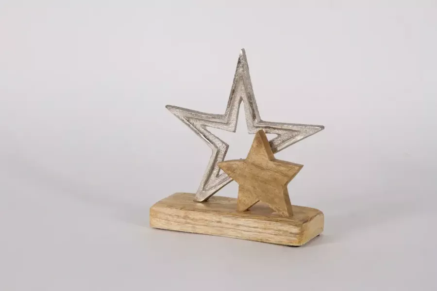 Preview: Stern aus Metall und Holz auf Sockel