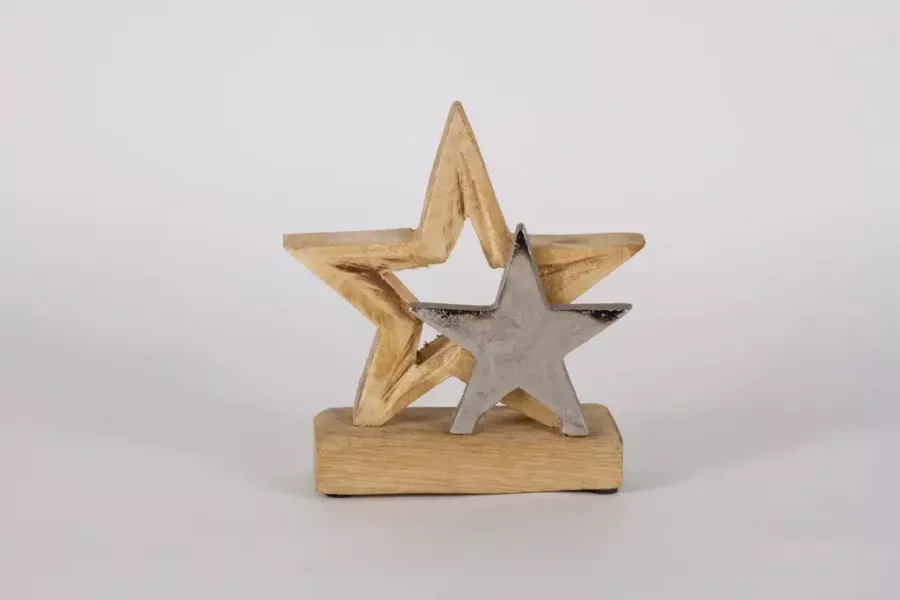 Preview: Stern aus Holz und Metall auf Sockel